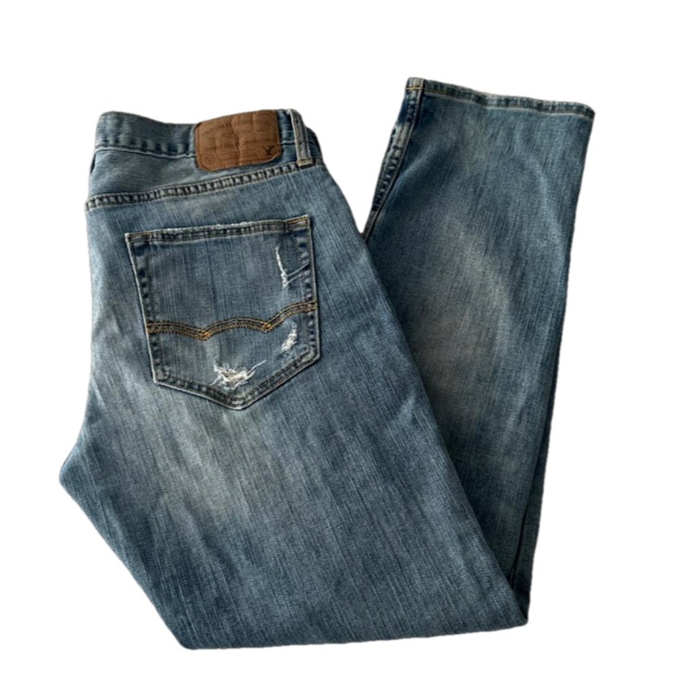 💕 AEO Men’s Slim Straight Patch Distressed Jeans Size 33x30